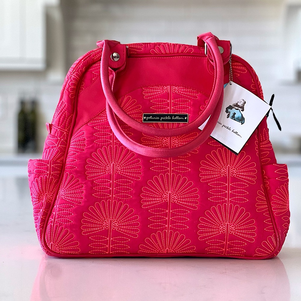 NWT | RARE Petunia Pickle Bottom Embossed Sashay Satchel Fuchsia Baby Bag